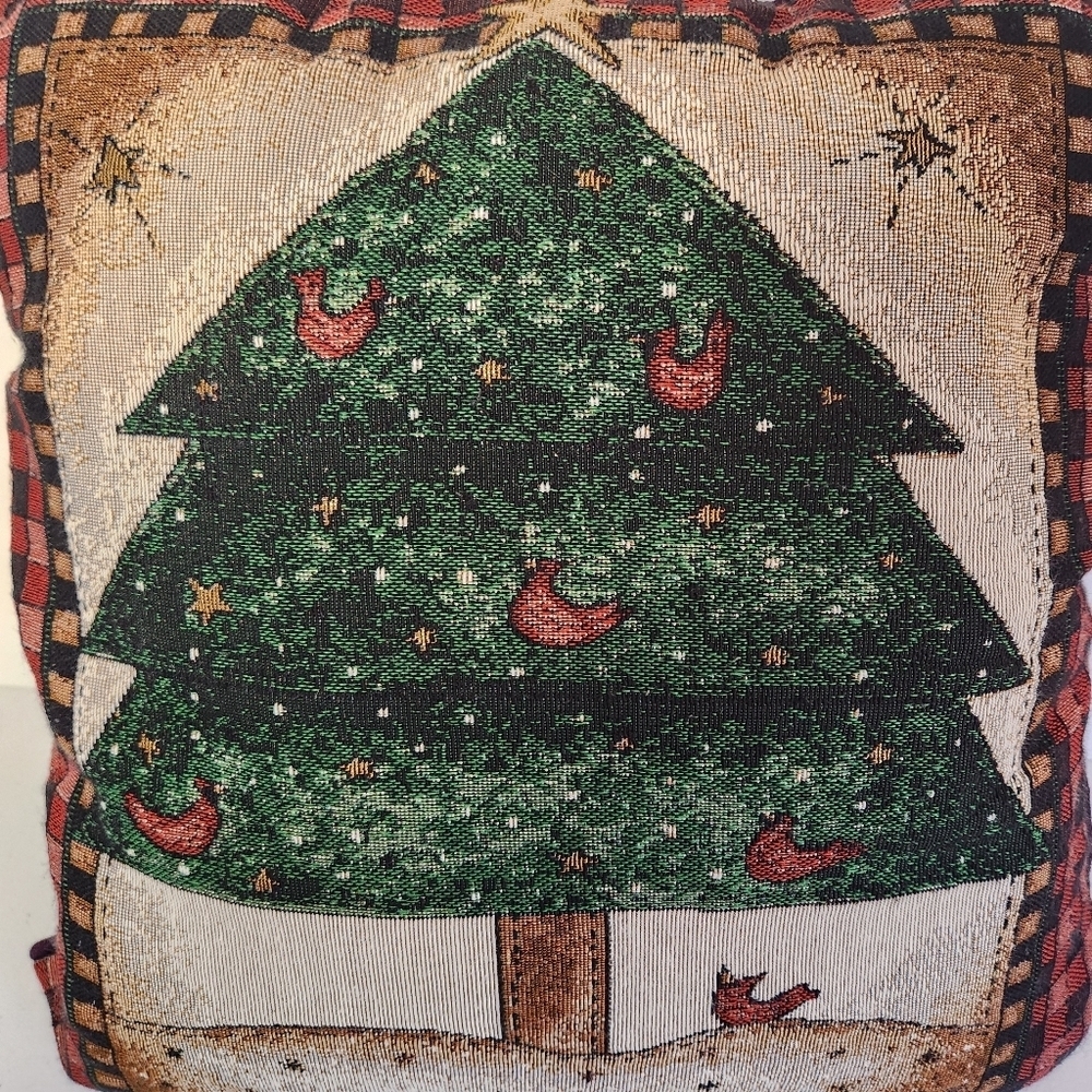 L Spivey Tapestry Throw Pillows Set Of 2 Christmas Tree Red Cardinal 14" Square - Picture 5 of 8